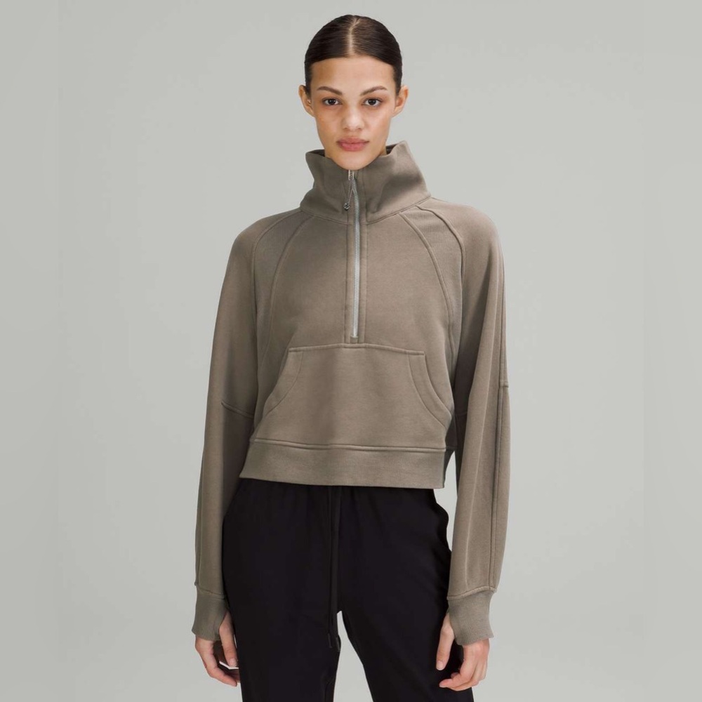 lululemon athletica cropped half-zip sweatshirt in taupe